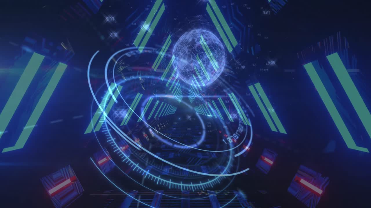 빛나는 터널에 대해 회전하는 지구를 스캔하는 범위