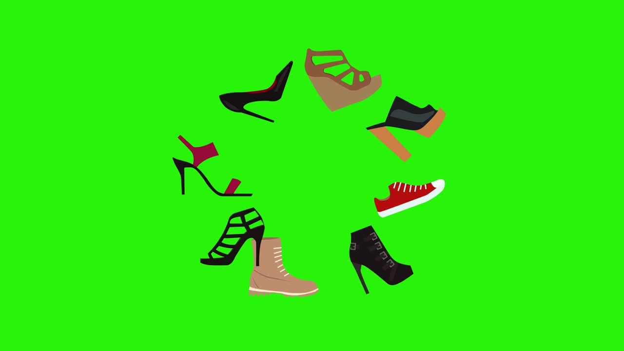 Women shoes animation on green screen chroma key flat design elements ...