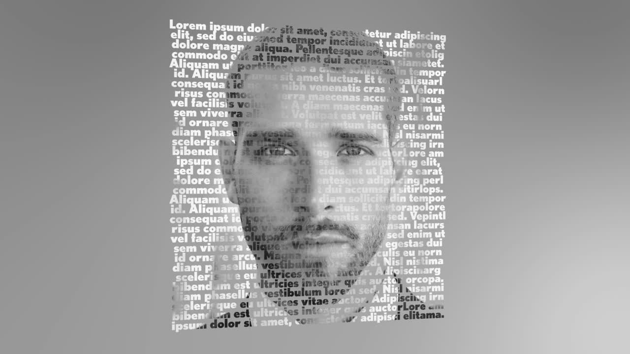 People's Faces Emerging from Abstract Lorem Ipsum Text Overlay