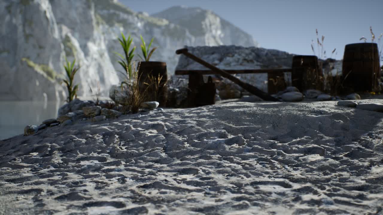 모래 해변 에 바다 물고기 가 있는 나무 통