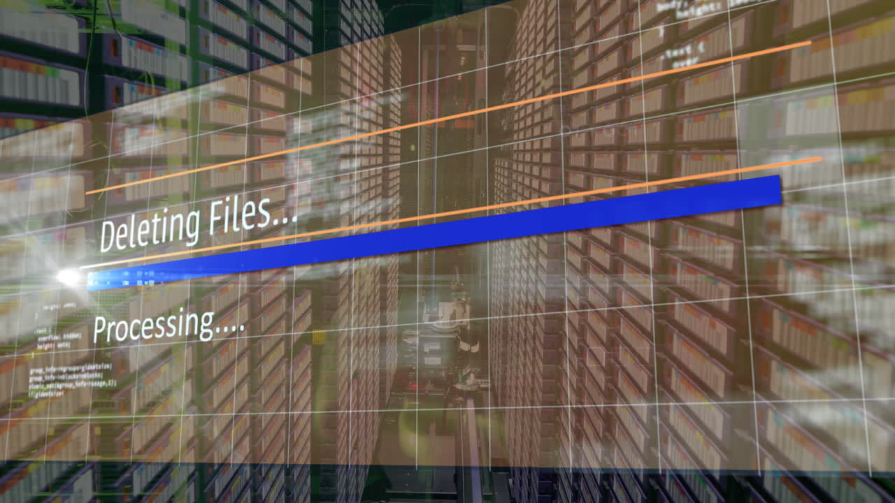 animación del procesamiento de datos en la sala de servidores