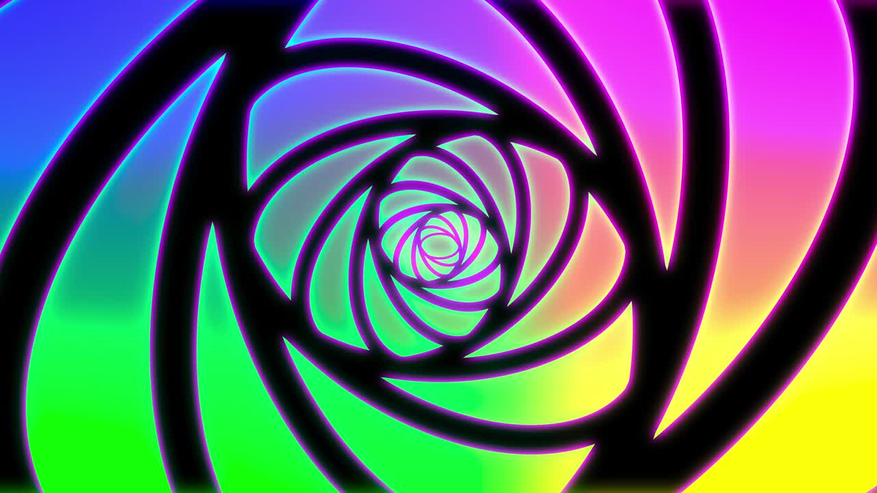 Abstracts rainbow spiral psihodelic tunnel background. Seamless loop 4k animation. Virtual reality future design 3d render