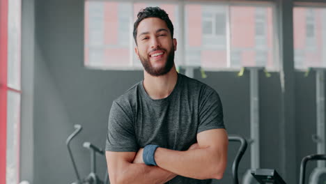 Portrait,-fitness-and-man-with-arms-crossed-in-gym