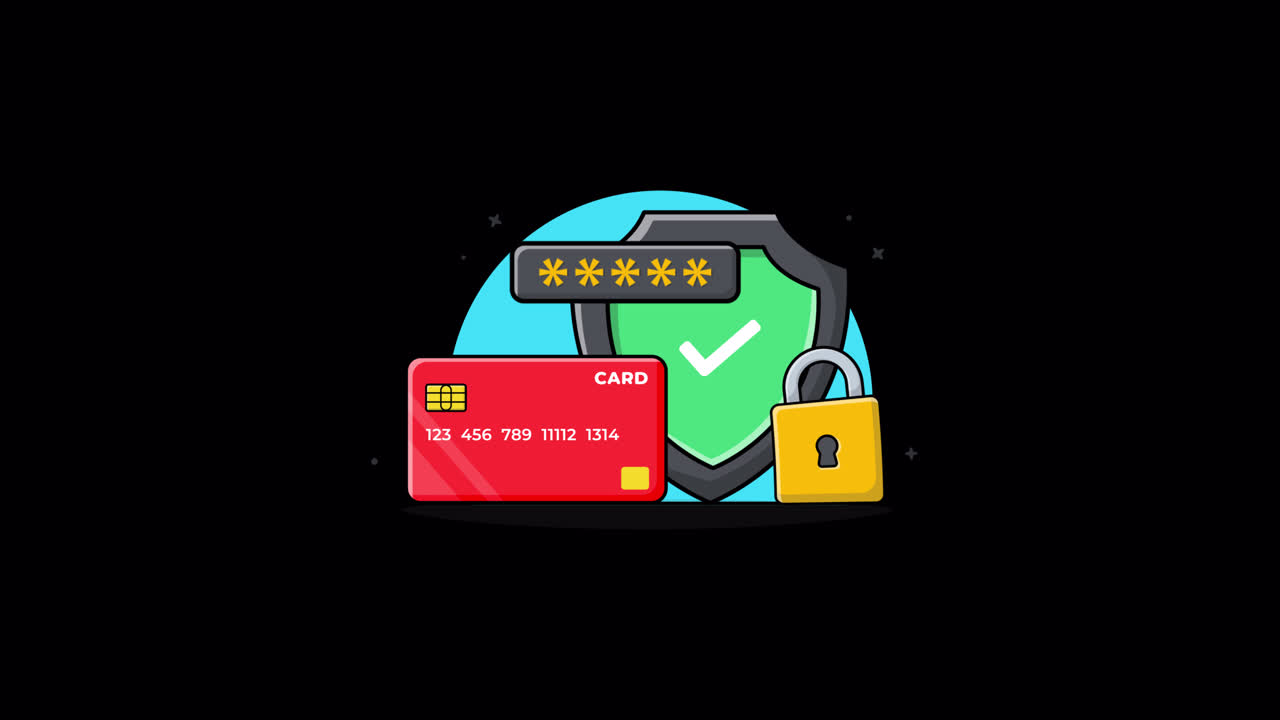 Animated Credit Card with Security Shield and Password Protection
