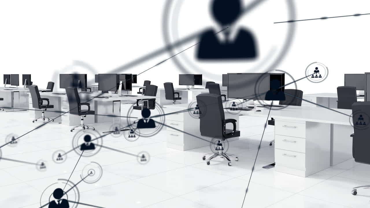 디지털 오피스를 통해 아이콘으로 연결된 네트워크의 애니메이션