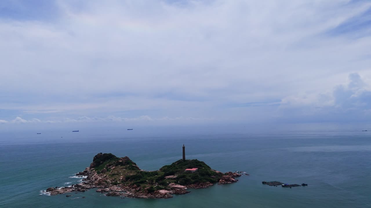 Aerial View of the Boat at the Beach and the Famous KE GA Cape in Binh Thuan (Vietnam) During the Rainy Season