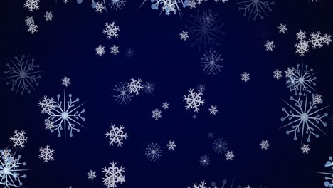 animación de copos de nieve de navidad cayendo sobre un fondo azul oscuro