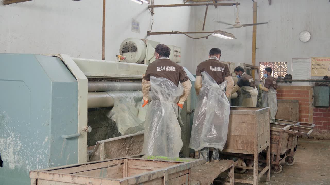 Leather Processing in a Tannery Factory