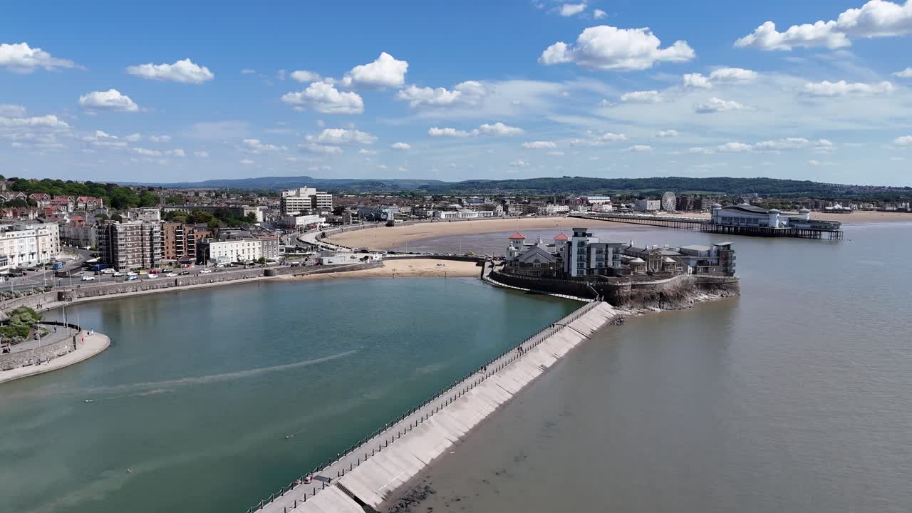 Maritim innsjø Weston-super-Mare Somerset droneopptak, luftfoto