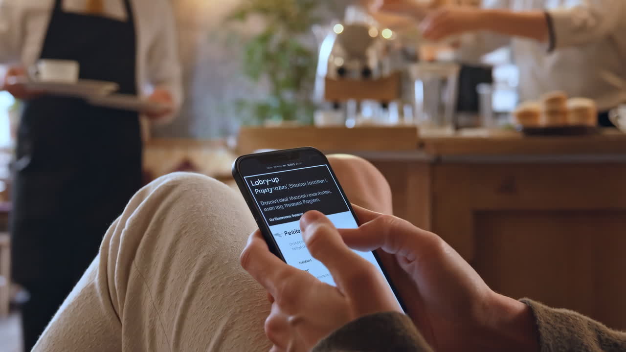 persona que usa un teléfono inteligente en un café