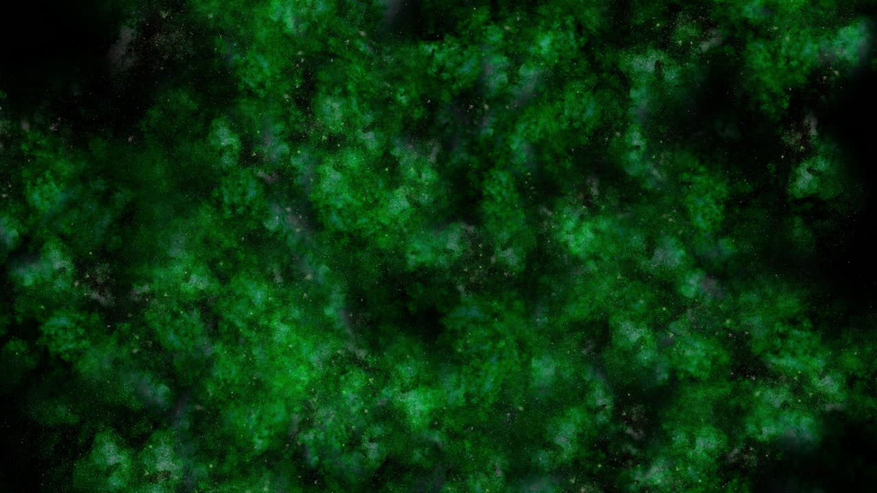 A mesmerizing image of a dark green background peppered with scattered glowing dots, creating an enchanting and otherworldly atmosphere of a surreal landscape