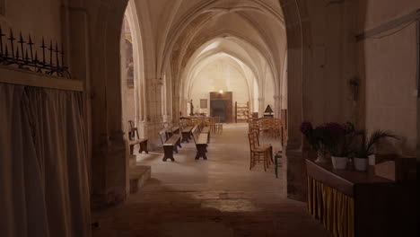 profile view of entering into saint-fargeau church of france. european architecture