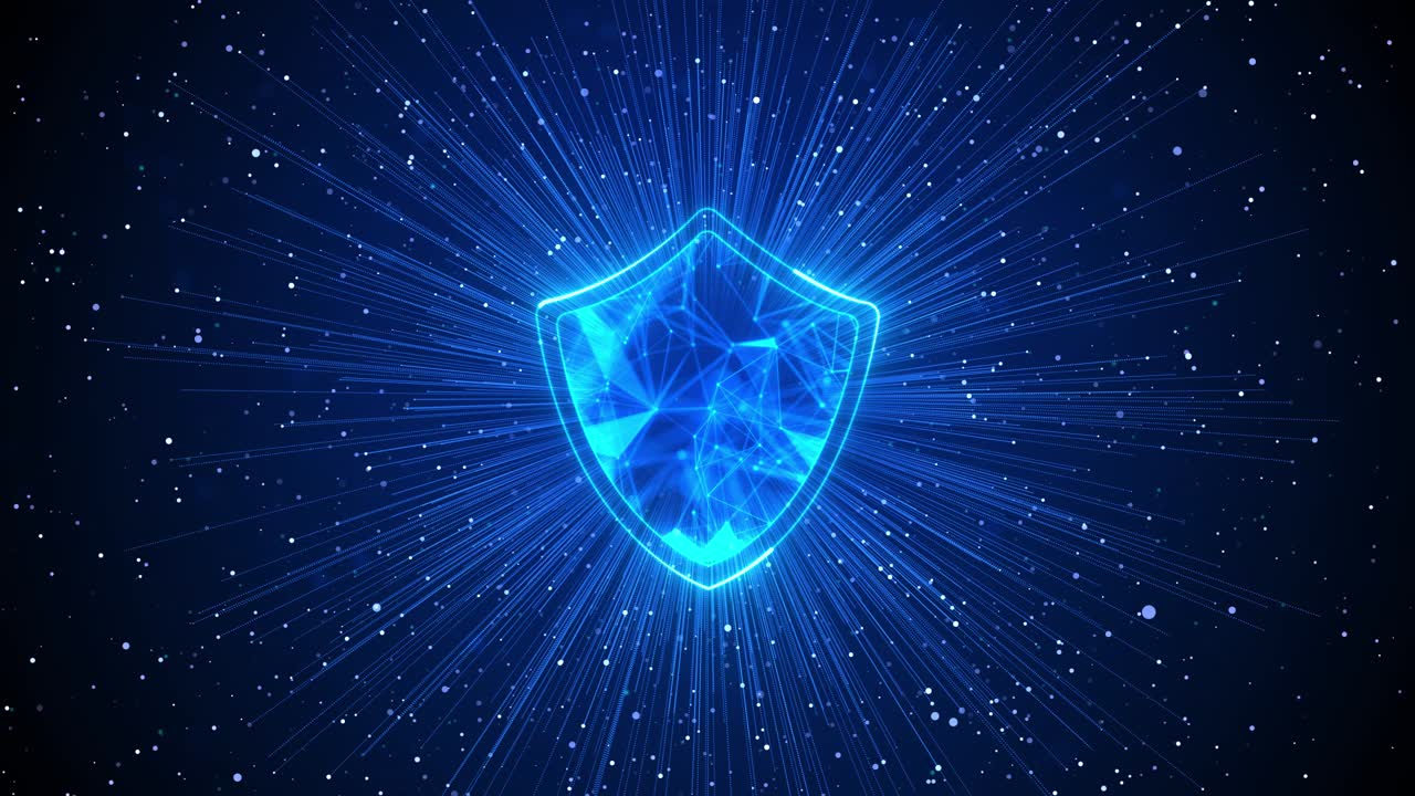 4k hud cyber security hi speed internet shield with keyhole icon digital data loop background cyber