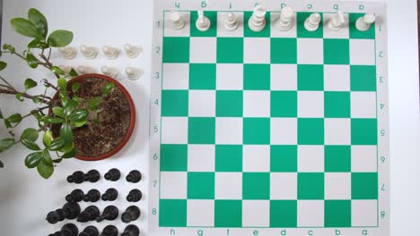 a person hand moving a queen piece onto the a chess board, static shot