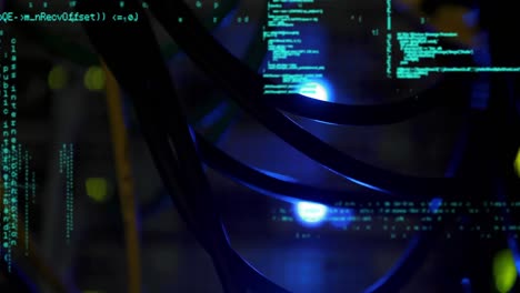 animation of data processing over close up of computer server