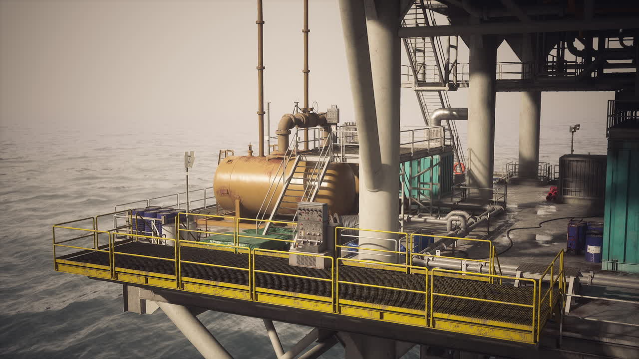 Driftsklar olieboreplatform med udstyr over vandoverfladen