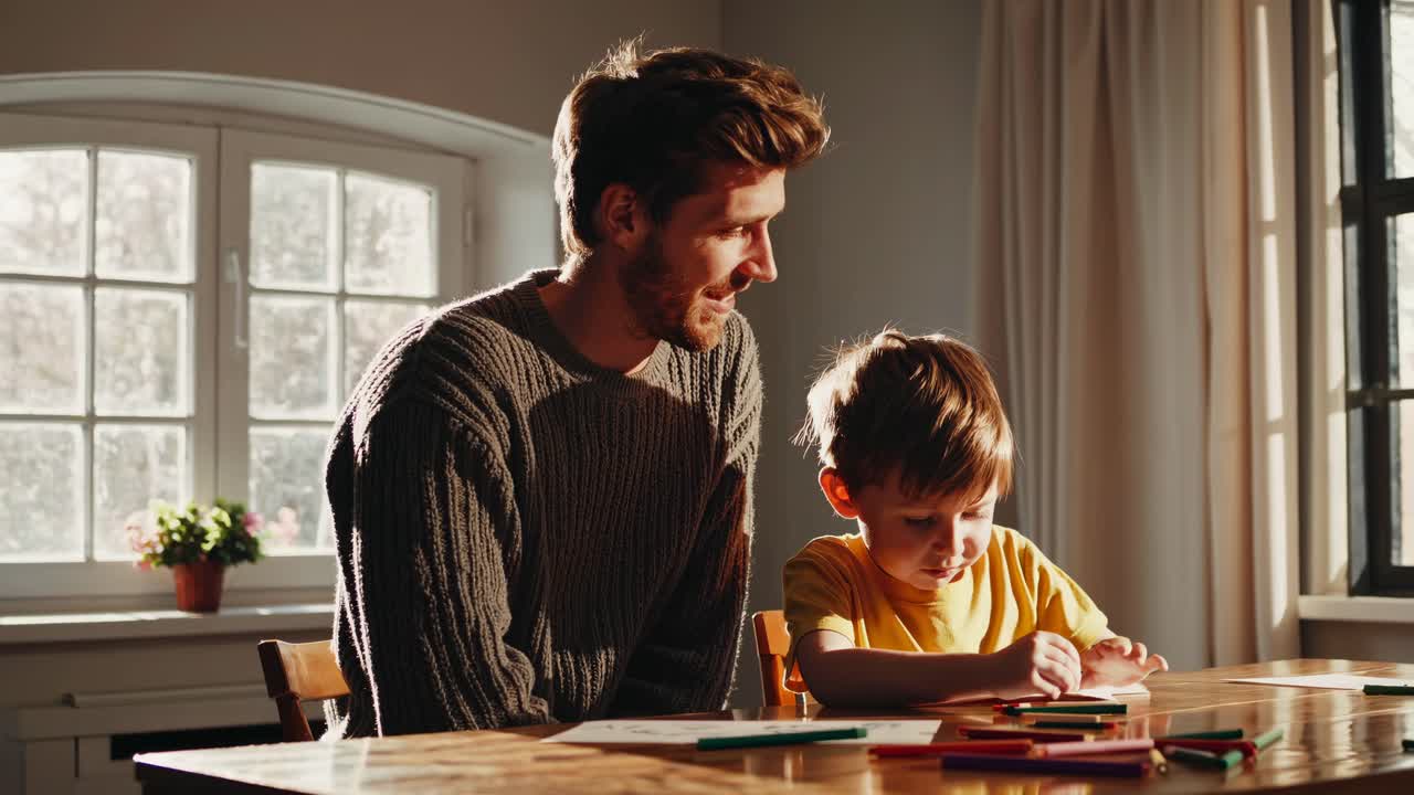 padre e hijo dibujando juntos