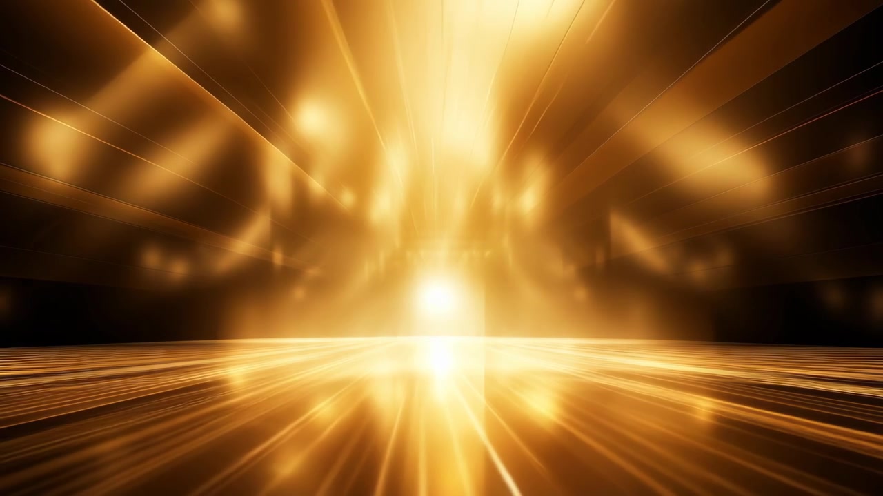 Dynamic Golden Light Rays Reflecting on Abstract Stage Background