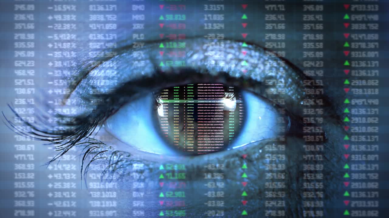 Digital hud interface eye flight through infographics digital finance graph technology ui animation