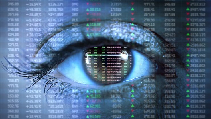 Digital hud interface eye flight through infographics digital finance graph technology ui animation