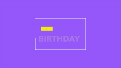 happy birthday text in frame on purple modern gradient