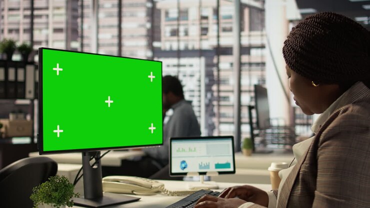 Forretningskvinde arbejder ved en computer i et moderne kontor
