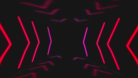 Animation-Von-Roten-Und-Rosa-Neonlichtlinien,-Die-Sich-In-Hypnotischer-Bewegung-Auf-Schwarzem-Hintergrund-Bewegen