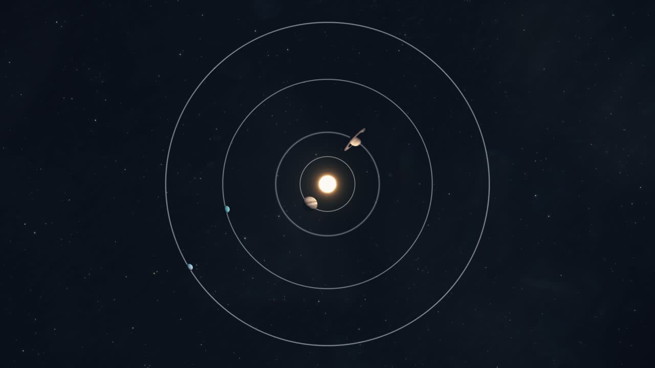 representación gráfica de los planetas exteriores del sistema solar girando alrededor del sol