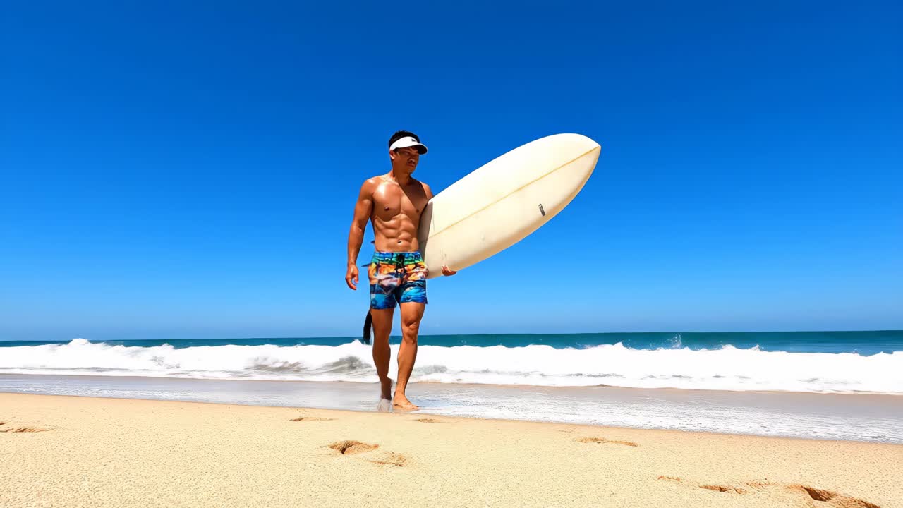 surfista en la playa con tabla de surf