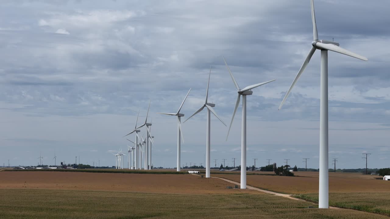 Wind Turbines in Southwest Wisconsin turn in the wind producing electricity