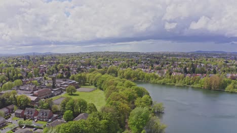 aerial drone shot of england west midlands rural suburb residential estate, birmingham