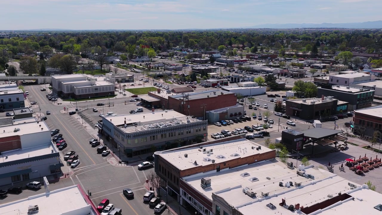 Vista drone del centro di Caldwell, Idaho