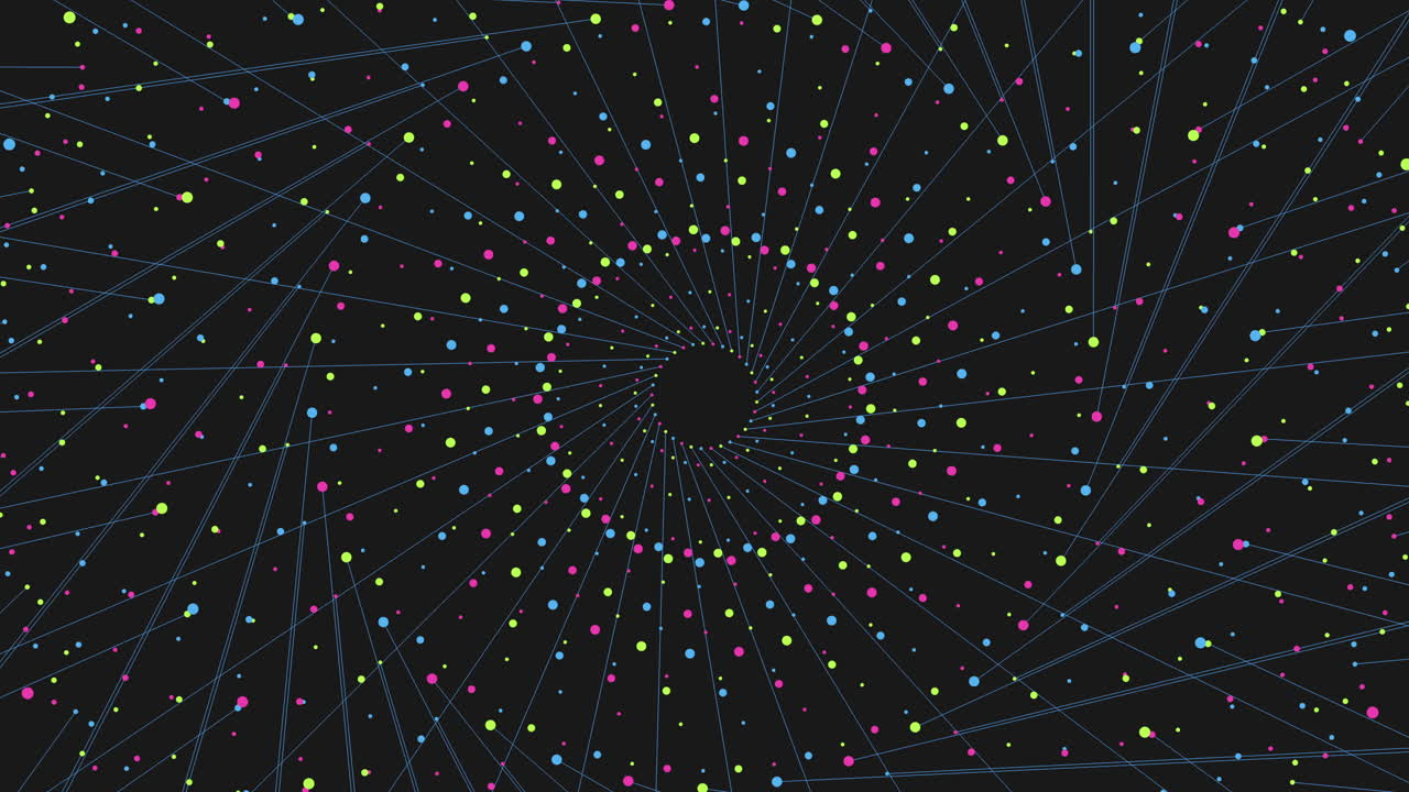 puntos y líneas conectados de neón en círculos en el espacio oscuro