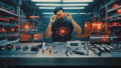 futuristic engineer working on advanced technology