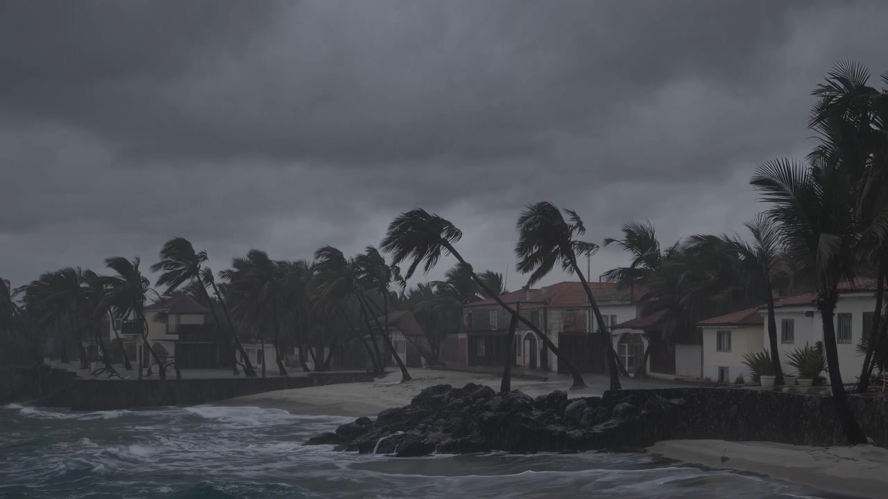 Palm Trees Swaying in Strong Winds During a Tropical Storm