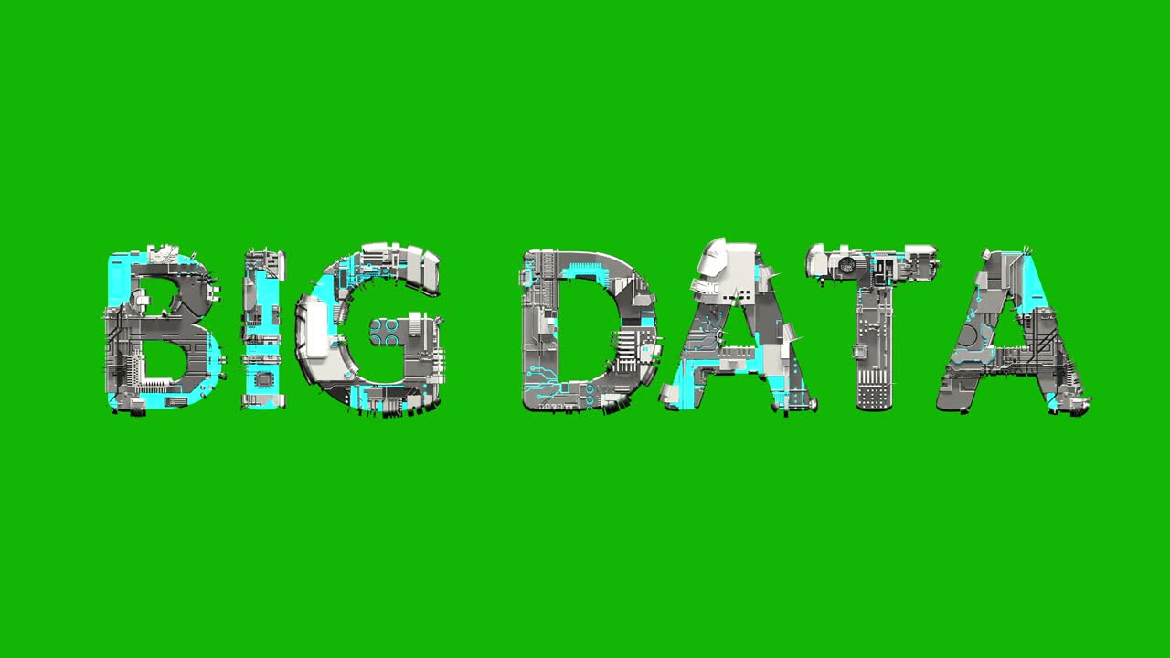 Big Data blue and grey metal text in cyberpunk style, isolated - loop video