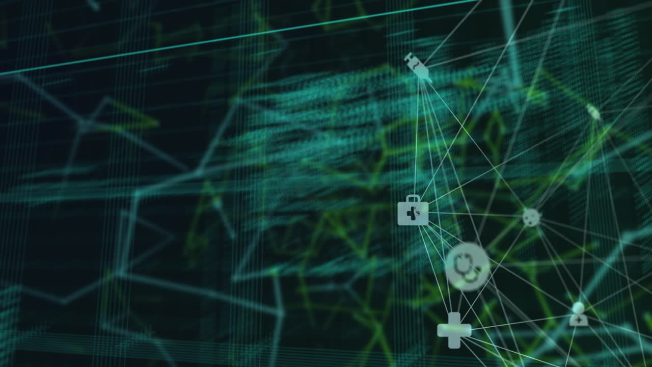Animation of globe with network of connections and data processing