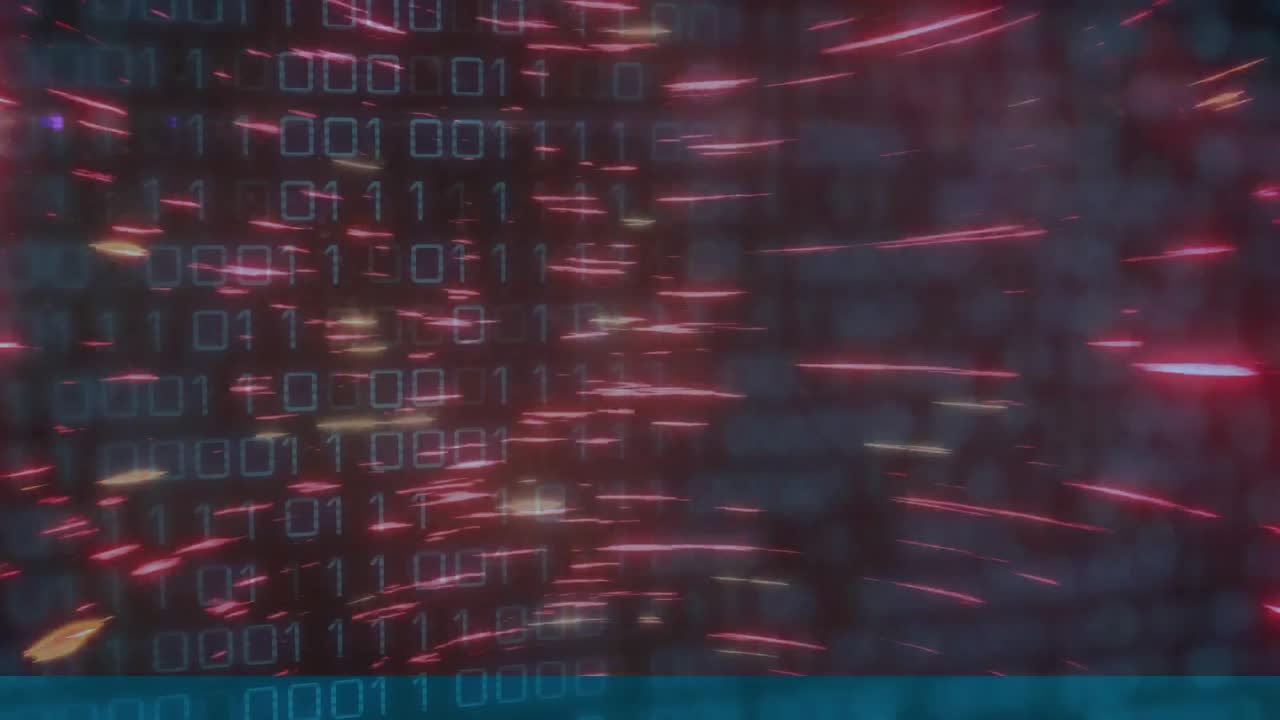 Animation of binary codes and circular beam pattern over black background