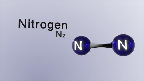 renderizado cgi de alta calidad de un modelo molecular científico de una molécula de nitrógeno, con una simple etiqueta negra y un símbolo químico