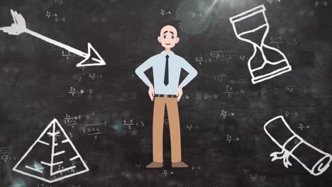 animación de un hombre hablando sobre dibujos escolares