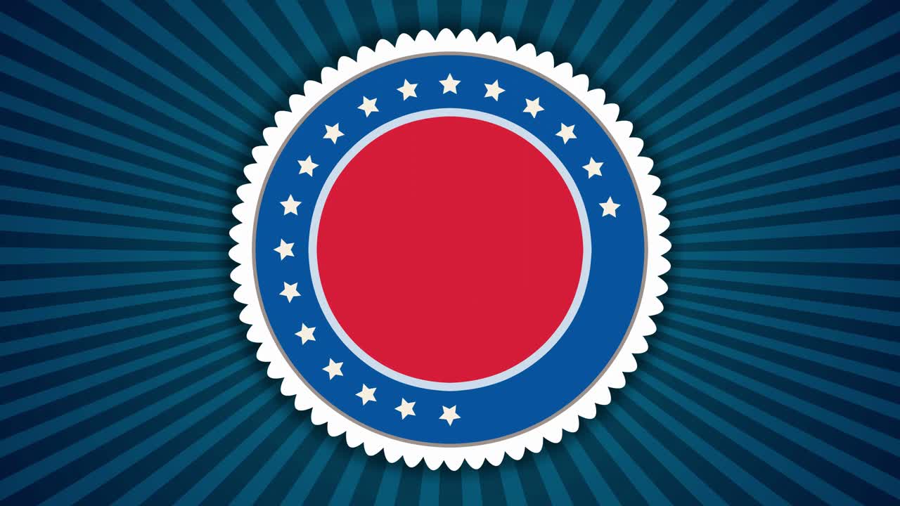 미국 국기 색상에 오버레이된 할인 배지를 보여주는 7월 4일 기념 애니메이션