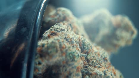 a vertical macro cinematic detailed shot of a cannabis plant, hybrid orange strains, sativa ,marijuana flower, on a rotating stand, full hd, super slow motion, 120 fps, studio lighting