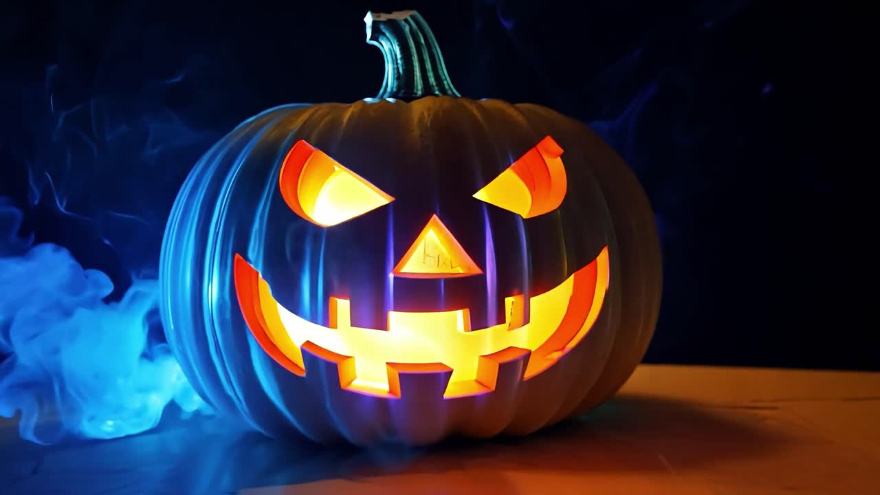 una linterna de halloween espeluznante con humo