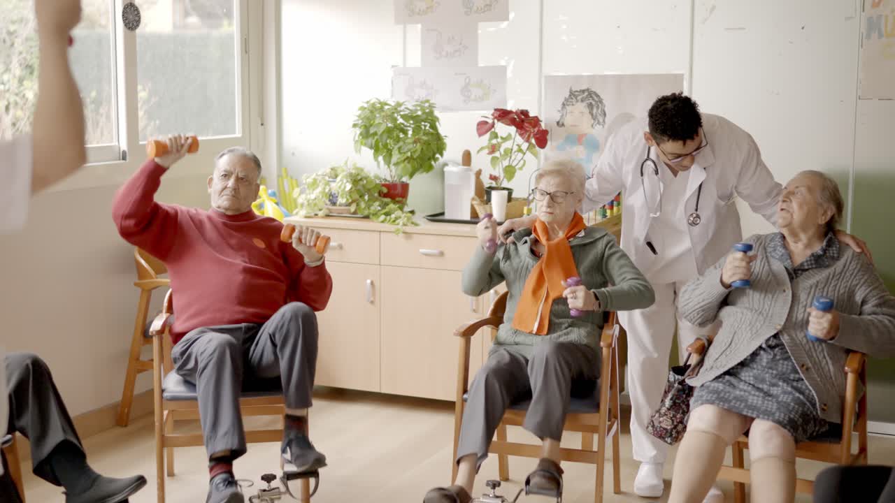 Senior exercising class in a nursing home
