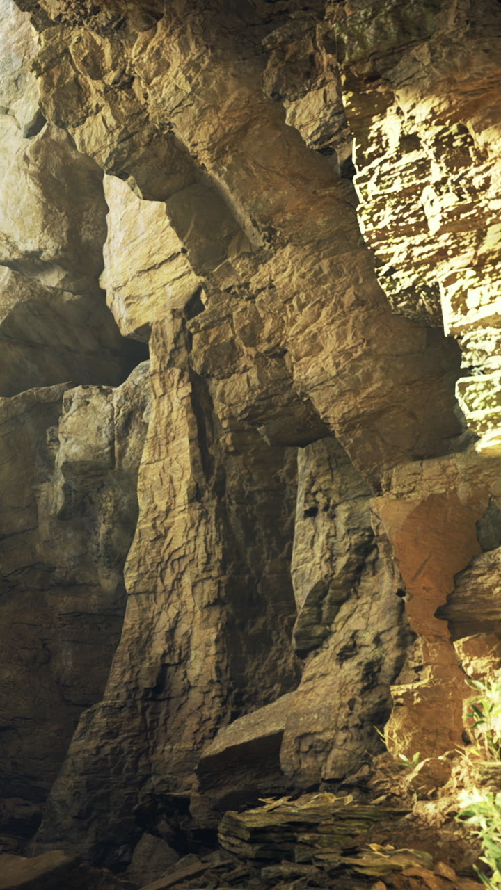 Rock formations in a cave showing structure and texture under natural light