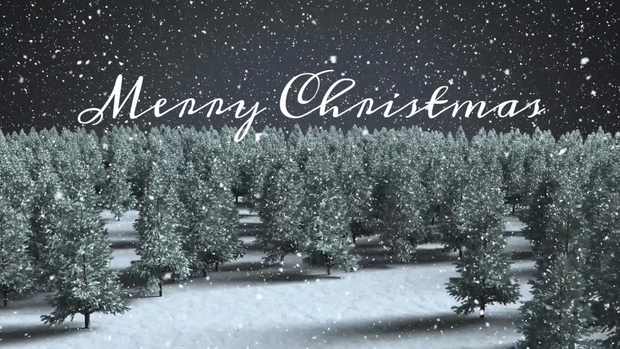 겨울 풍경 에 내리는 눈 위 에 있는 크리스마스 축하 문자 의 애니메이션