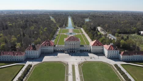 beautiful palace in nymphenburg munich germany from above with a dji mavic air showing water and beautiful gardens