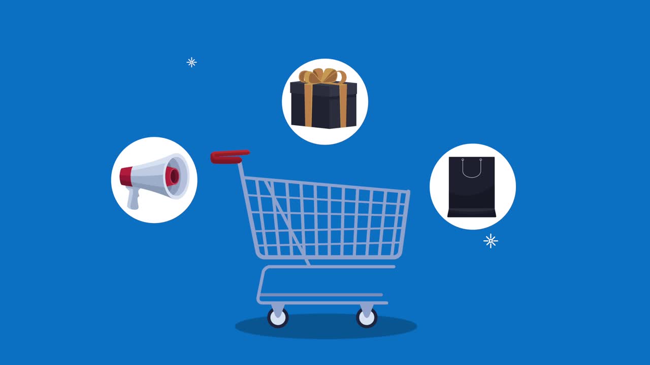 shopping cart with commercial icons