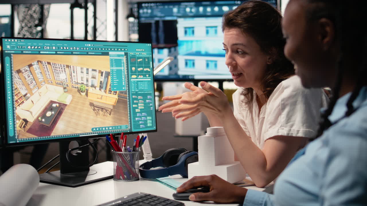 Professional female team working with architectural measurement software