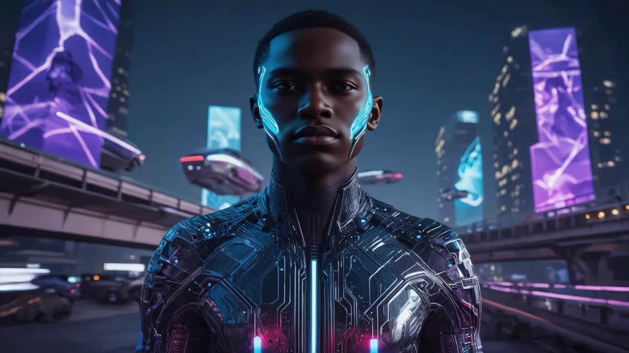 Futuristic Cyberpunk Cityscape with Advanced Technology and Artificial Intelligence